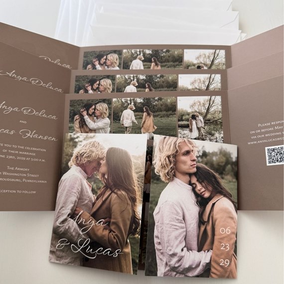 wedding invitation with photo placeholders and elegant text